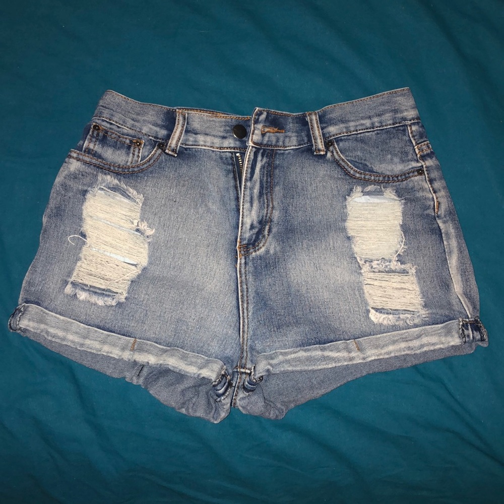 Ripped high waisted jean shorts